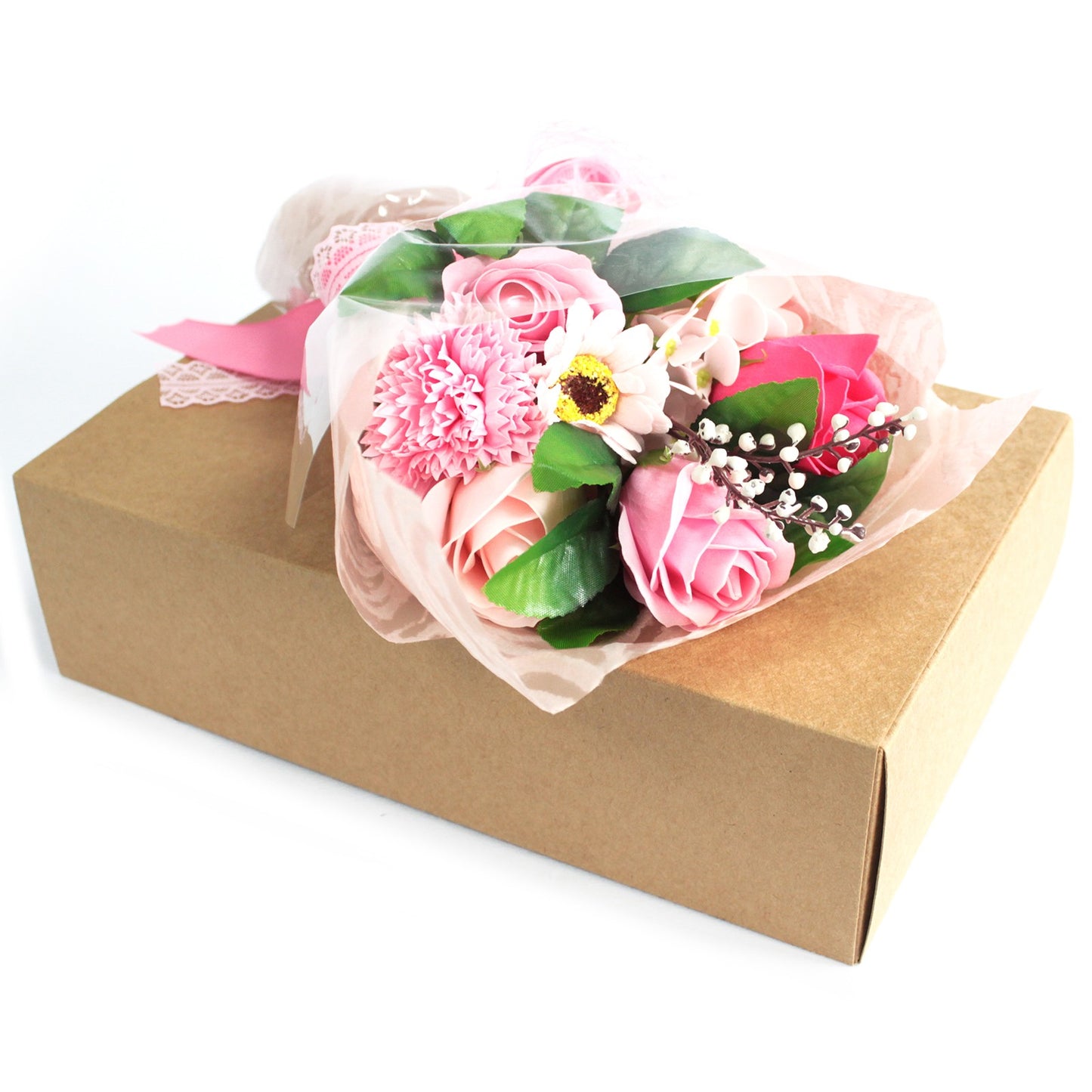 soap flowers bouquet boxed pink rose & carnation handcrafted luxury bath gift Eco-friendly SLS-free paraben-free and silicone-free these scented moisturising soap flowers bring elegance visual appeal and a refreshing aroma Ideal for personal care routines hand washing bathing